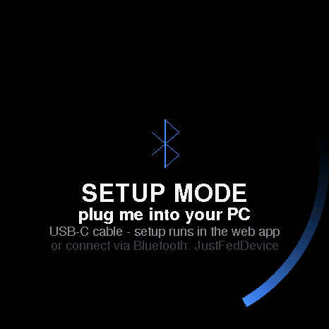 Device setup screen: plug into your computer over USB-C to set up in the web app, or connect over Bluetooth
